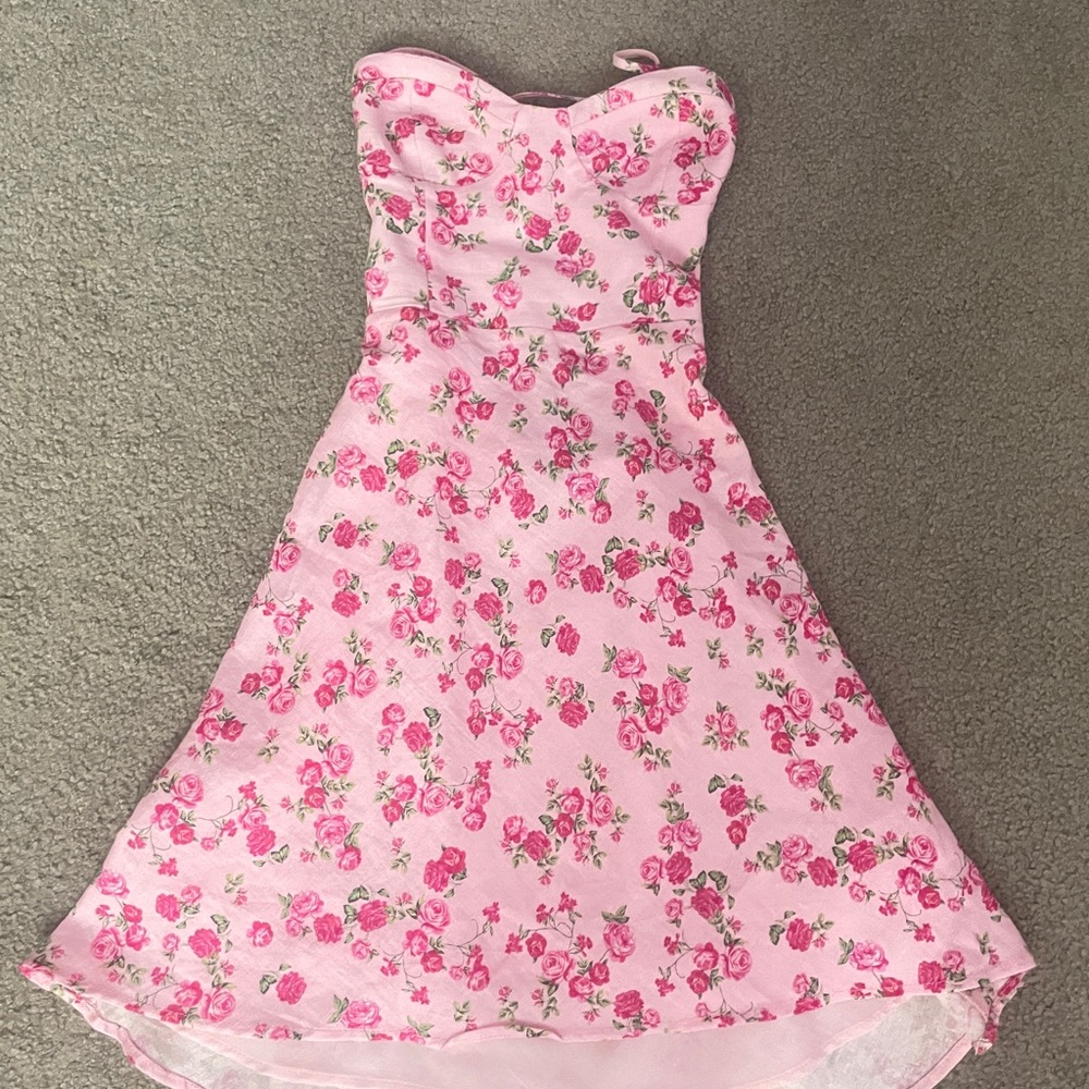 Zara Pink and multi-coloured floral corset mini dress